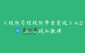 《视频号短视频带货变现》从0到1实战私教课