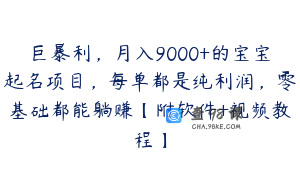 巨暴利，月入9000+的宝宝起名项目，每单都是纯利润，零基础都能躺赚【附软件+视频教程】