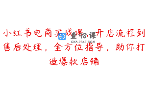 小红书电商实战课，开店流程到售后处理，全方位指导，助你打造爆款店铺