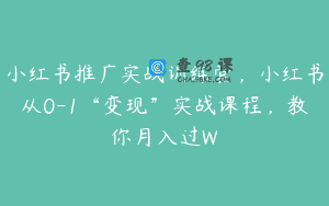 小红书推广实战训练营，小红书从0-1“变现”实战课程，教你月入过W