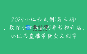 2024小红书文创(第三期),教你小红书如何养号和开店,小红书直播带货卖文创等