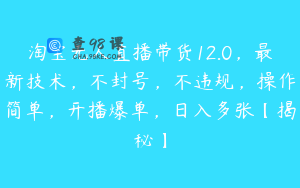 淘宝无人直播带货12.0，最新技术，不封号，不违规，操作简单，开播爆单，日入多张【揭秘】