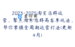 2023-2025淘宝店群运营，聚焦淘系店群高客单玩法，帮你掌握全周期运营打法(更新4月)