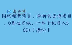 同城相亲项目，最新的蓝海项目，0基础可做，一部手机日入500+【揭秘】