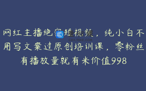 网红主播绝密短视频，纯小白不用写文案过原创培训课，零粉丝有播放量就有米价值998