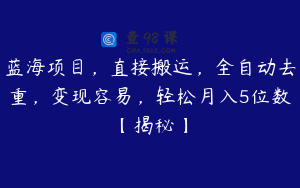 蓝海项目，直接搬运，全自动去重，变现容易，轻松月入5位数【揭秘】