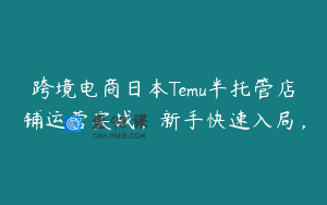 跨境电商日本Temu半托管店铺运营实战,新手快速入局,