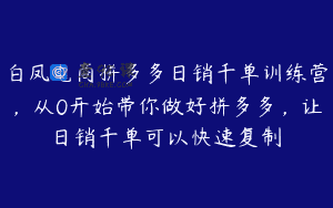 白凤电商拼多多日销千单训练营，从0开始带你做好拼多多，让日销千单可以快速复制