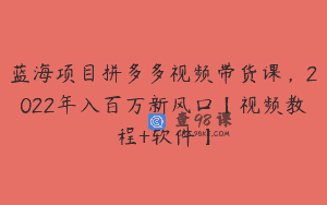 蓝海项目拼多多视频带货课，2022年入百万新风口【视频教程+软件】