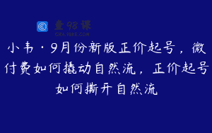 小韦·9月份新版正价起号，微付费如何撬动自然流，正价起号如何撕开自然流