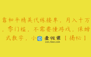 靠和平精英代练接单，月入十万，零门槛，不需要懂游戏，保姆式教学，小白必入！【揭秘】