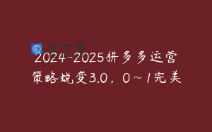 2024-2025拼多多运营策略蜕变3.0，0~1完美