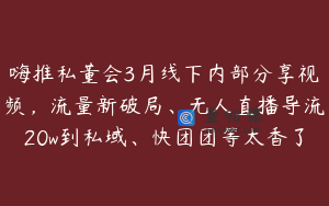 嗨推私董会3月线下内部分享视频，流量新破局、无人直播导流20w到私域、快团团等太香了