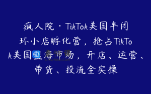 疯人院·TikTok美国半闭环小店孵化营，抢占TikTok美国蓝海市场，开店、运营、带货、投流全实操