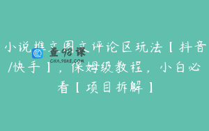 小说推文图文评论区玩法【抖音/快手】，保姆级教程，小白必看【项目拆解】