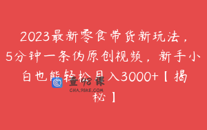 2023最新零食带货新玩法,5分钟一条伪原创视频,新手小白也能轻松月入3000+【揭秘】