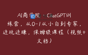 AI商学院·ChatGPT训练营，从0-1从小白到专家，边玩边赚，保姆级课程（视频+文档）