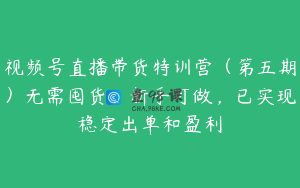 视频号直播带货特训营（第五期）无需囤货，新手可做，已实现稳定出单和盈利