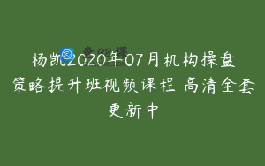 杨凯2020年07月机构操盘策略提升班视频课程 高清全套更新中