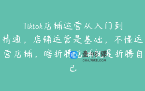 Tiktok店铺运营从入门到精通，店铺运营是基础，不懂运营店铺，瞎折腾店铺就是折腾自己