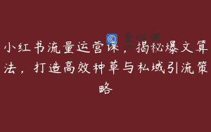 小红书流量运营课，揭秘爆文算法，打造高效种草与私域引流策略