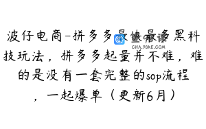 波仔电商-拼多多最快最多黑科技玩法，拼多多起量并不难，难的是没有一套完整的sop流程，一起爆单（更新6月）