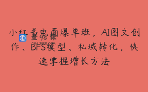 小红书电商爆单班，AI图文创作、BFS模型、私域转化，快速掌握增长方法
