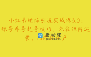 小红书矩阵引流实战课3.0：账号养号起号技巧，免裴矩阵运营，AI内容生产