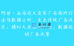 阿甘·亚马逊大卖家广告高阶打法与数据分析，走出传统广告误区；揭秘大卖惯用打法；数据驱动广告决策