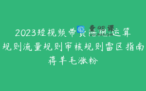 2023短视频带货陪跑:运算规则流量规则审核规则雷区指南蒋羊毛涨粉