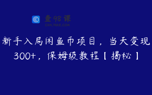 新手入局闲鱼币项目，当天变现300+，保姆级教程【揭秘】