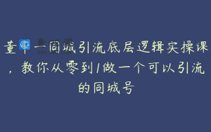 董十一同城引流底层逻辑实操课，教你从零到1做一个可以引流的同城号