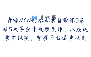 青檬MCN创始人亲自带你0基础5天学会中视频创作，深度运营中视频，掌握平台运营规则