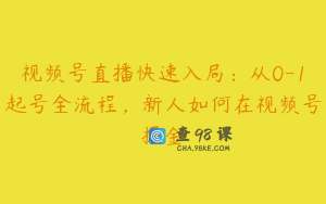 视频号直播快速入局：从0-1起号全流程，新人如何在视频号掘金