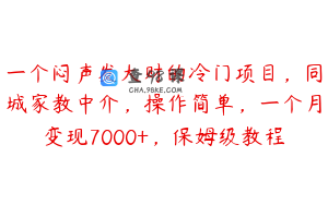 一个闷声发大财的冷门项目，同城家教中介，操作简单，一个月变现7000+，保姆级教程