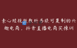 素心短视频教科书级可复制的兴趣电商，抖音直播电商实操训