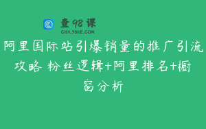 阿里国际站引爆销量的推广引流攻略 粉丝逻辑+阿里排名+橱窗分析