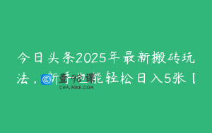 今日头条2025年最新搬砖玩法，新手也能轻松日入5张【