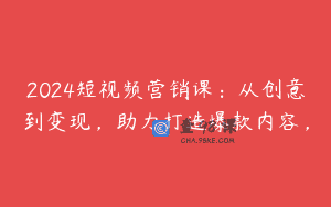 2024短视频营销课：从创意到变现，助力打造爆款内容，