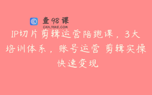 IP切片剪辑运营陪跑课，3大培训体系，账号运营 剪辑实操 快速变现
