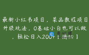 最新小红书项目，菜品教程项目升级玩法，0基础小白也可以做，轻松日入200+【揭秘】