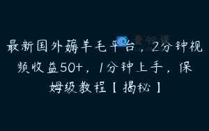 最新国外薅羊毛平台，2分钟视频收益50+，1分钟上手，保姆级教程【揭秘】
