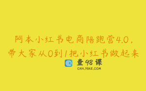 阿本小红书电商陪跑营4.0，带大家从0到1把小红书做起来