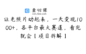 让老照片动起来，一天变现1000+，各平台最火赛道，看完就会【项目拆解】