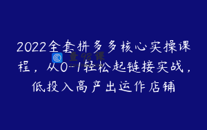 2022全套拼多多核心实操课程，从0-1轻松起链接实战，低投入高产出运作店铺