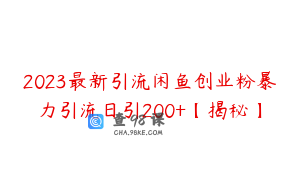 2023最新引流闲鱼创业粉暴力引流日引200+【揭秘】