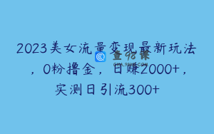 2023美女流量变现最新玩法,0粉撸金,日赚2000+,实测日引流300+