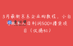3月最新京东企业购教程,小白可做单人日利润500+撸货项目(仅揭秘)