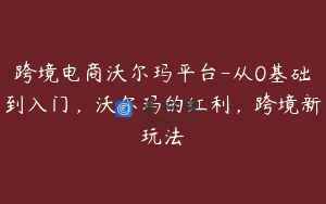 跨境电商沃尔玛平台-从0基础到入门，沃尔玛的红利，跨境新玩法