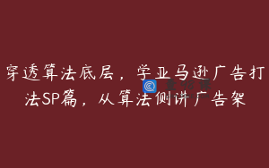 穿透算法底层，学亚马逊广告打法SP篇，从算法侧讲广告架